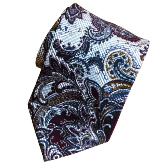 $590 BRIONI Handmade Burgundy Silver Floral Geometric Silk Tie Paisley Italy XL - Picture 4 of 13